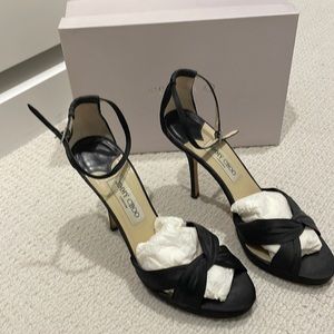 Jimmy Choo Macy black satin sandal stiletto made in Italy size 40.5